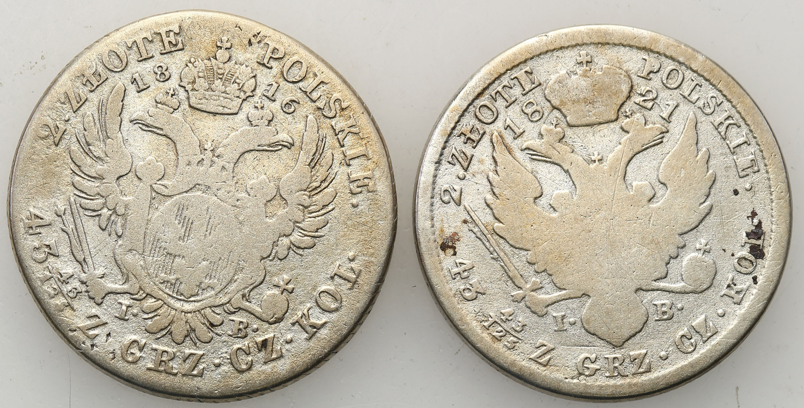 Królestwo Polskie. Aleksander l. 2 złote 1816 IB, 2 złote 1821 IB, Warszawa, zestaw 2 monet